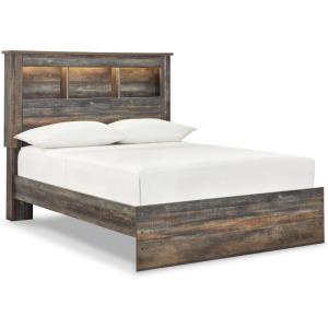 Signature Design by Ashley Drystan Rustic Queen Bookcase Bed with 4 Storage Drawers, Open Cubbies and LED Light, Foundation or Box Spring Not Needed, Dark Brown & Gray(Full)