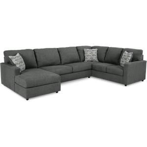 Signature Design by Ashley Edenfield Contemporary Right-Arm Facing 3-Piece Sectional with Chaise, Loose Seat Cushions and 3 Throw Pillows, Gray(Charcoal)