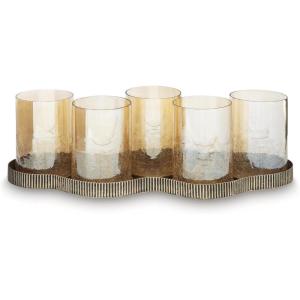 Signature Design by Ashley Evereton Casual Candle Holder with Metal Base and Antiqued Finish, Gold & Clear