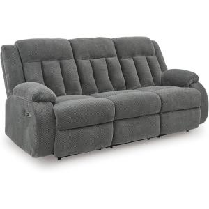 Signature Design by Ashley Free Wake Modern Dual-Sided Power Reclining Sofa with Drop Down Table, USB Charging Port and 2 Cup Holders, Gray