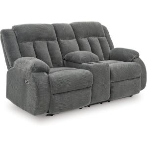 Signature Design by Ashley Free Wake Modern Power Reclining Loveseat with Console, USB Charging Port, Storage and 2 Cup Holders, Gray