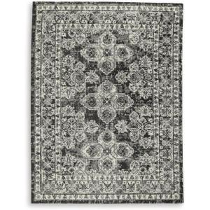 Signature Design by Ashley Glennisman Oriental Indoor Floral 8 x 10 Large Rug, Black & Gray