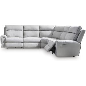 Signature Design by Ashley Grafton Pike L-Shape Right-Arm Facing Modern 6-Piece Reclining Sectional with Storage Console and Adjustable Headrest, Light Gray(5-Piece Power Reclining Sectional)