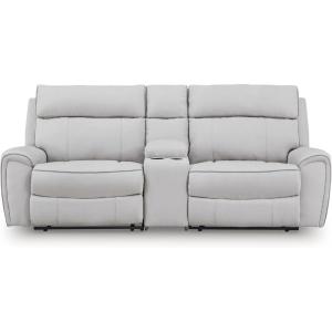 Signature Design by Ashley Grafton Pike L-Shape Right-Arm Facing Modern 6-Piece Reclining Sectional with Storage Console and Adjustable Headrest, Light Gray(3-Piece Power Reclining Sectional with Console)