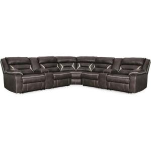 Signature Design by Ashley Kincord Contemporary Faux Leather 2-Piece Power Reclining Sectional Sofa with USB Charging Ports, Console, Cup Holders and Storage, Dark Brown(Symmetrical)