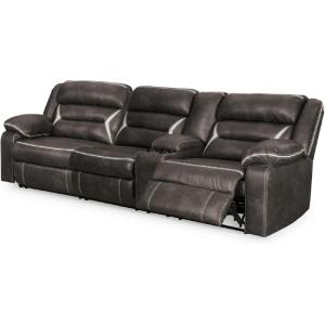 Signature Design by Ashley Kincord Contemporary Faux Leather 2-Piece Power Reclining Sectional Sofa with USB Charging Ports, Console, Cup Holders and Storage, Dark Brown(Right Arm Rest)