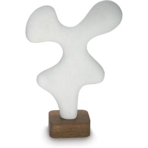 Signature Design by Ashley Lavarsen Modern Abstract Sculpture with Wood Base, White & Dark Brown(White & Dark Brown)