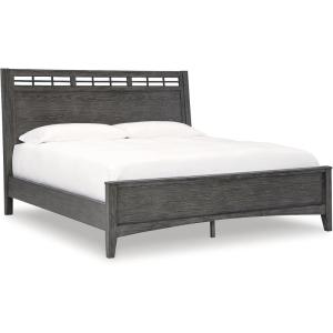 Signature Design by Ashley Montillan Contemporary King Panel Bed with Lay-Back Headboard, Foundation or Box Spring Needed, Dark Brown(California King Panel Bed)