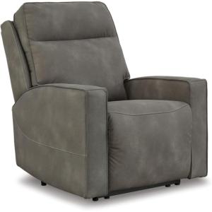 Signature Design by Ashley Next-Gen Durapella Modern Faux Leather Wall Hugger Power Recliner with Adjustable Headrest and USB Ports, Gray
