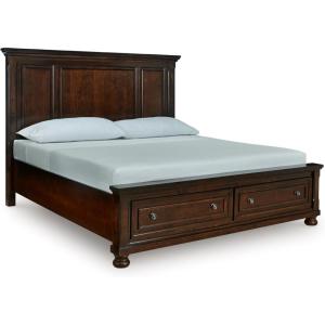Signature Design by Ashley Porter Traditional 2-Drawer California King Panel Platform Storage Bed with Bun Feet, Foundation or Box Spring Not Needed, Dark Brown