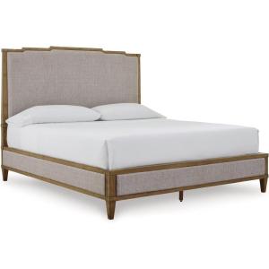 Signature Design by Ashley Sharlance Transitional Queen Upholstered Panel Bed, Foundation or Box Spring Needed, Gray & Light Brown(King Upholstered Panel Bed)