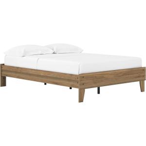 Signature Design by Ashley Socalle Contemporary Panel Platform Bed, Foundation or Box Spring Not Needed, Queen, Beige(Honey Brown)