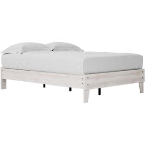 Signature Design by Ashley Socalle Contemporary Panel Platform Bed, Foundation or Box Spring Not Needed, Queen, Beige(Whitewash)