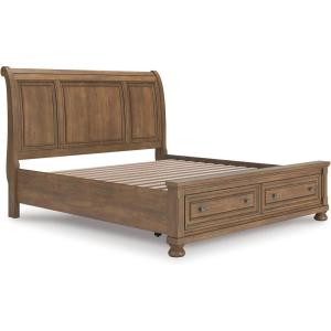 Signature Design by Ashley Vandenmore Traditional Panel Storage Bed, Foundation or Box Spring Not Needed, Queen, Dark Brown(King Storage Sleigh Bed)