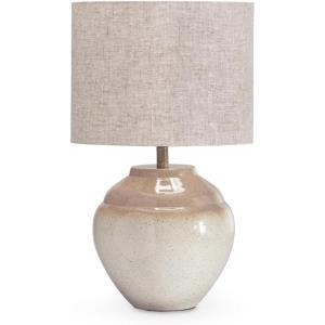 Signature Design by Ashley Waldish Rustic Table Lamp with Drum Shade, Beige