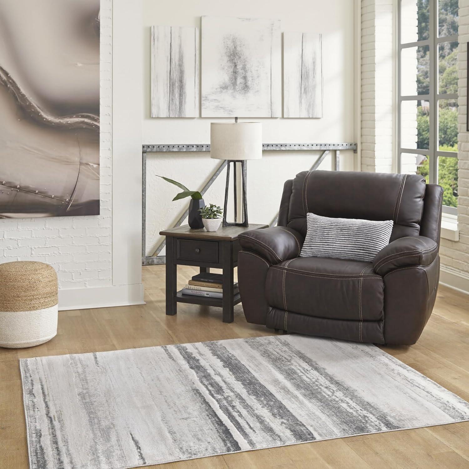 imageSignature Design by Ashley Abanett Contemporary 5 x 7 Medium Pile Abstract Design Rug Cream Gold amp Gray53 x 73 Rectangular