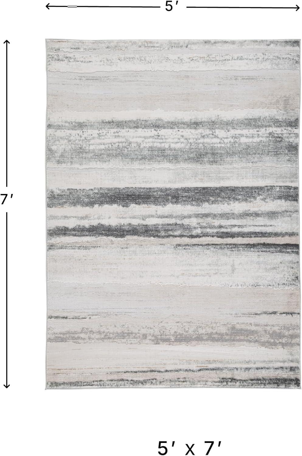 imageSignature Design by Ashley Abanett Contemporary 5 x 7 Medium Pile Abstract Design Rug Cream Gold amp Gray53 x 73 Rectangular