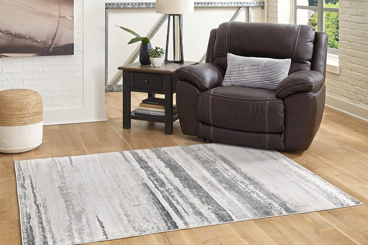 imageSignature Design by Ashley Abanett Contemporary 5 x 7 Medium Pile Abstract Design Rug Cream Gold amp Gray53 x 73 Rectangular