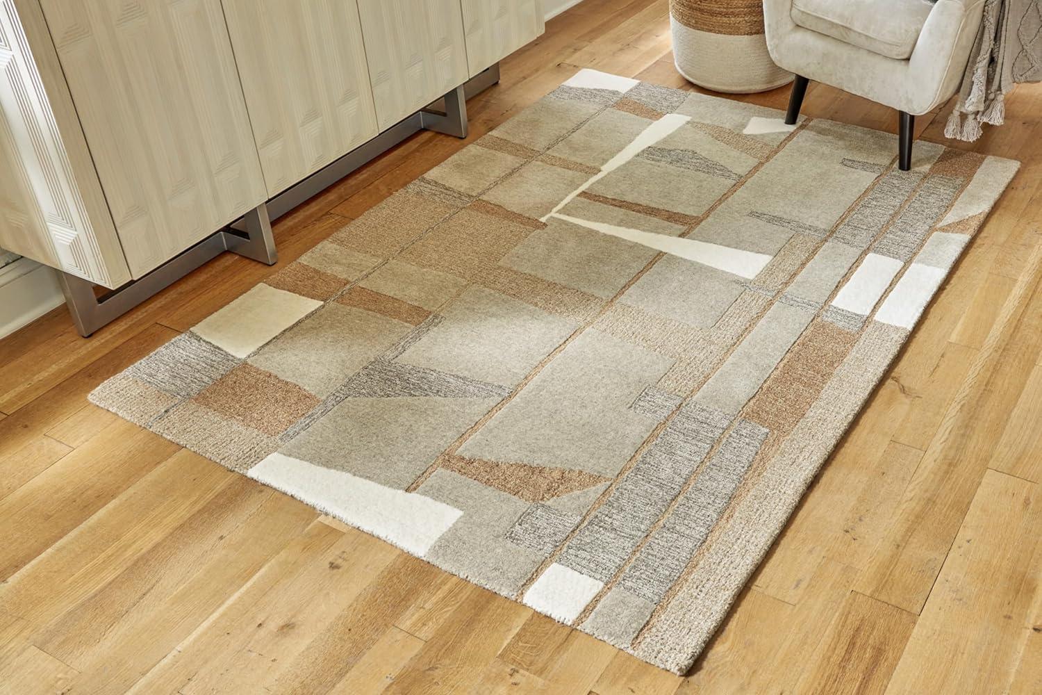 imageSignature Design by Ashley Abbotton Casual Indoor Geometric Handmade Wool and Jute 5 x 7 Rug Light Brown amp Light Gray