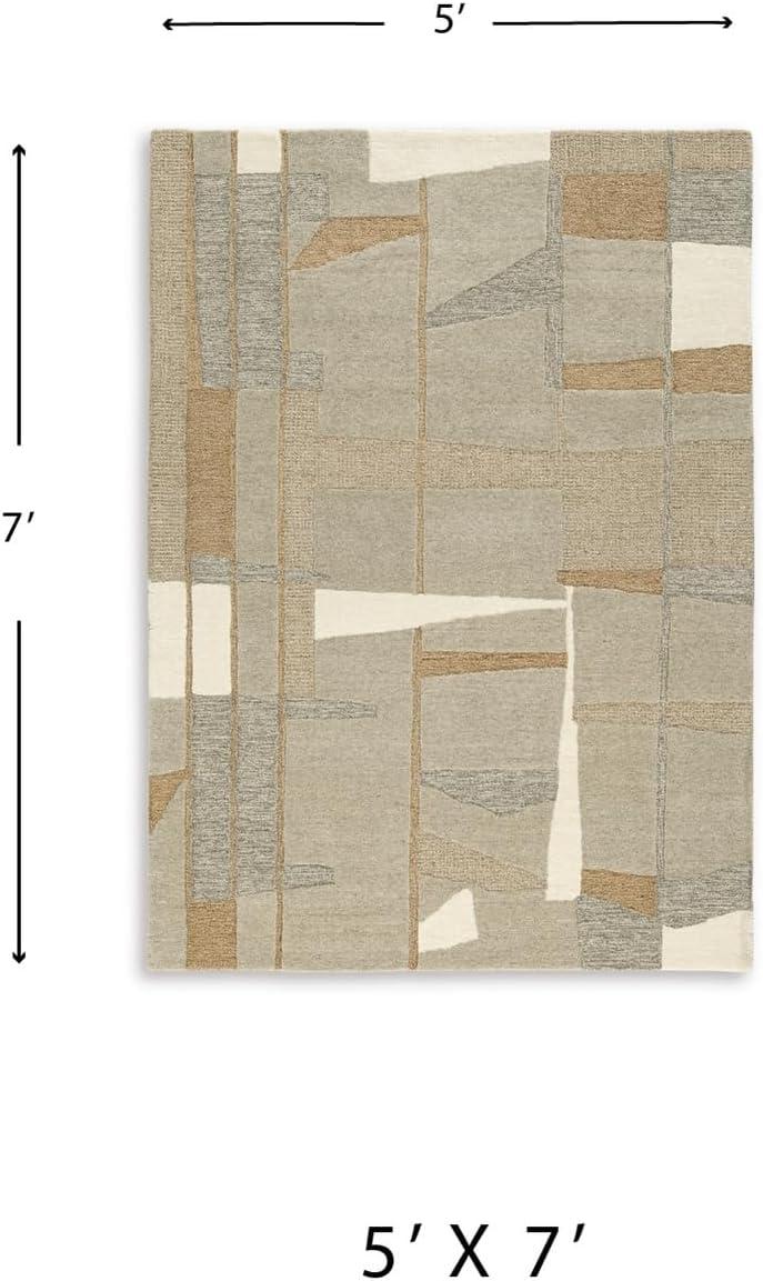imageSignature Design by Ashley Abbotton Casual Indoor Geometric Handmade Wool and Jute 5 x 7 Rug Light Brown amp Light Gray