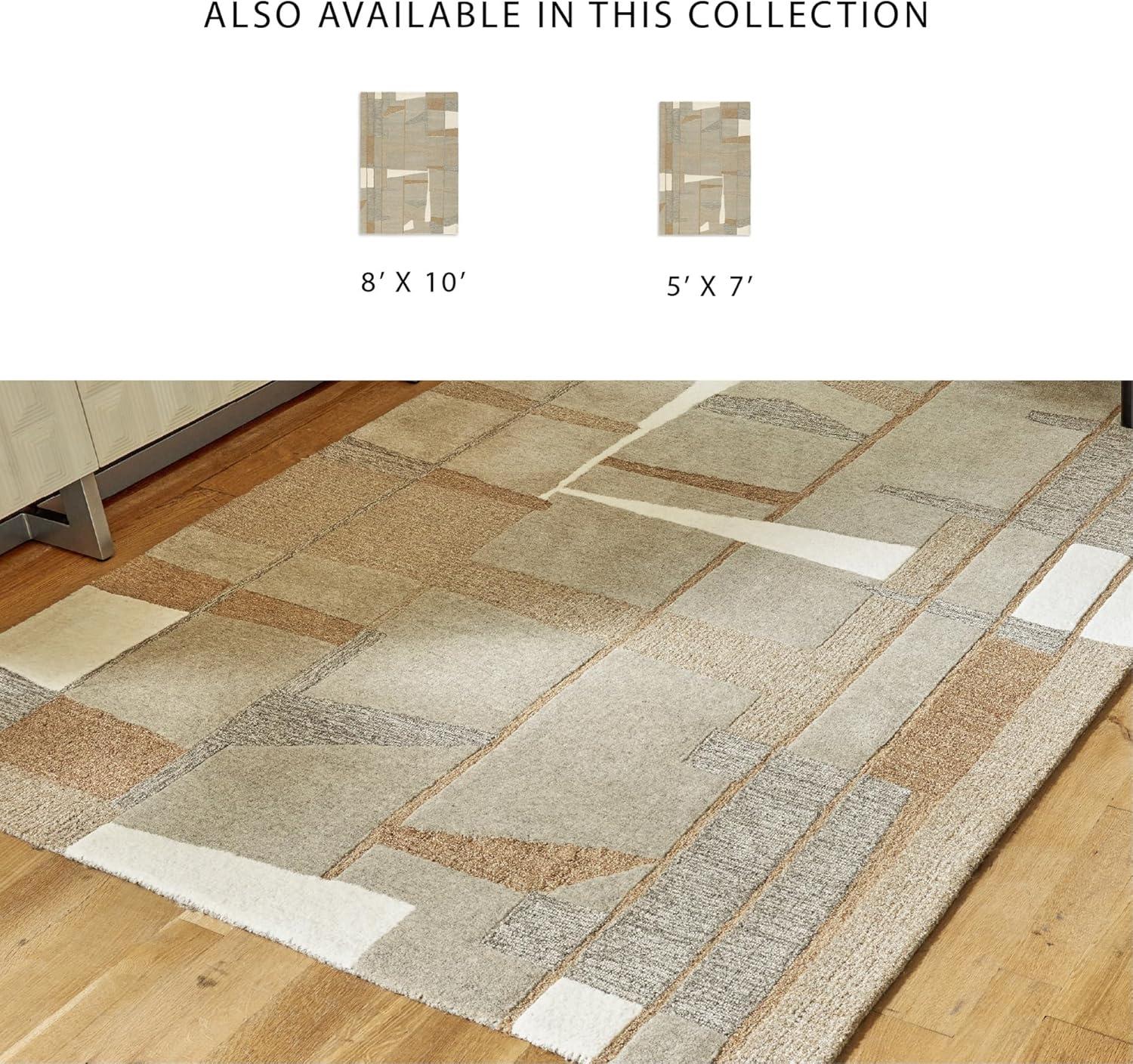 imageSignature Design by Ashley Abbotton Casual Indoor Geometric Handmade Wool and Jute 5 x 7 Rug Light Brown amp Light Gray