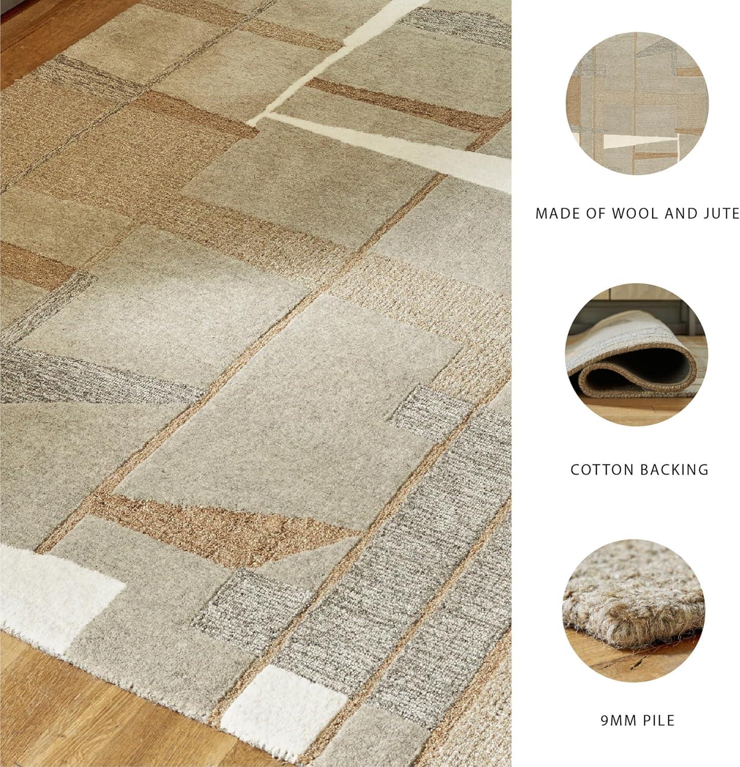 imageSignature Design by Ashley Abbotton Casual Indoor Geometric Handmade Wool and Jute 5 x 7 Rug Light Brown amp Light Gray