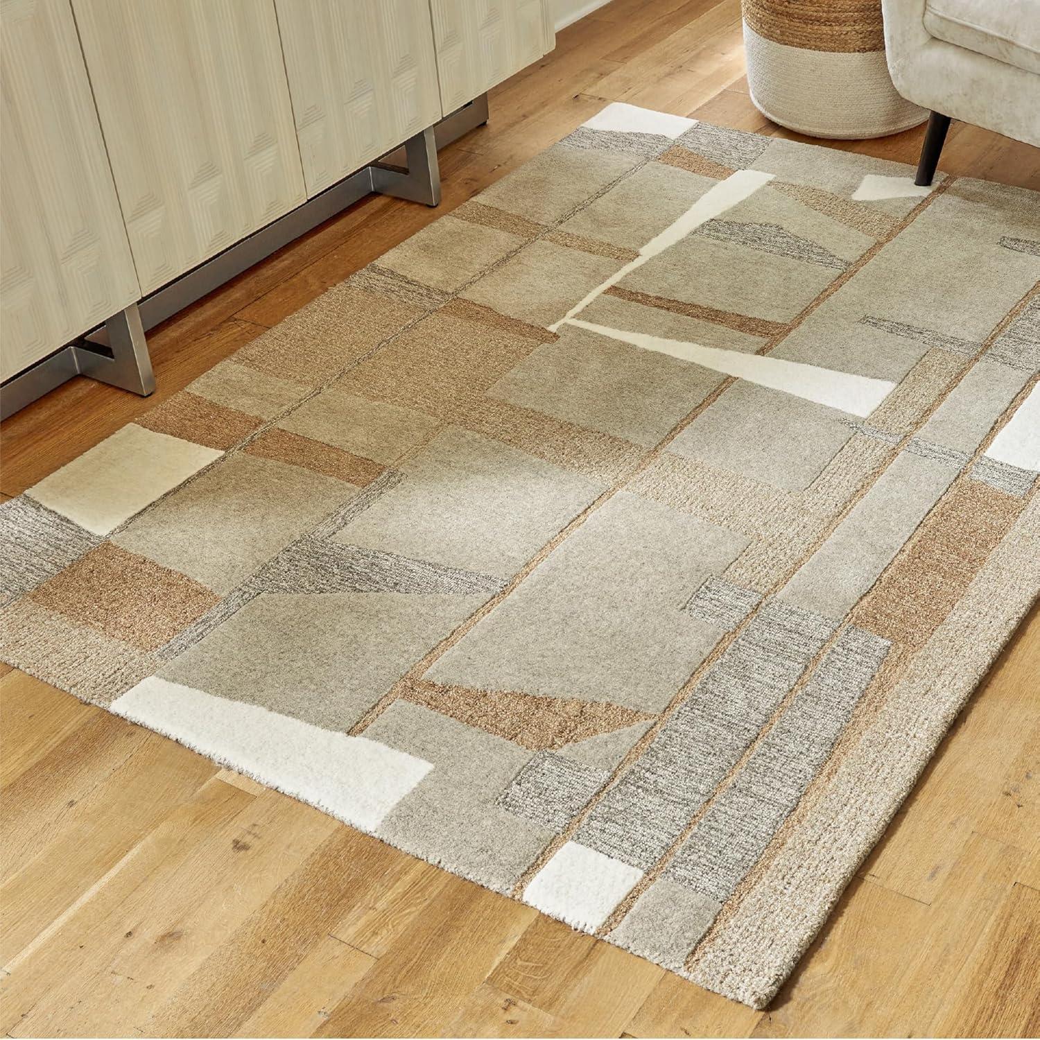 imageSignature Design by Ashley Abbotton Casual Indoor Geometric Handmade Wool and Jute 8 x 10 Rug Light Brown amp Light Gray