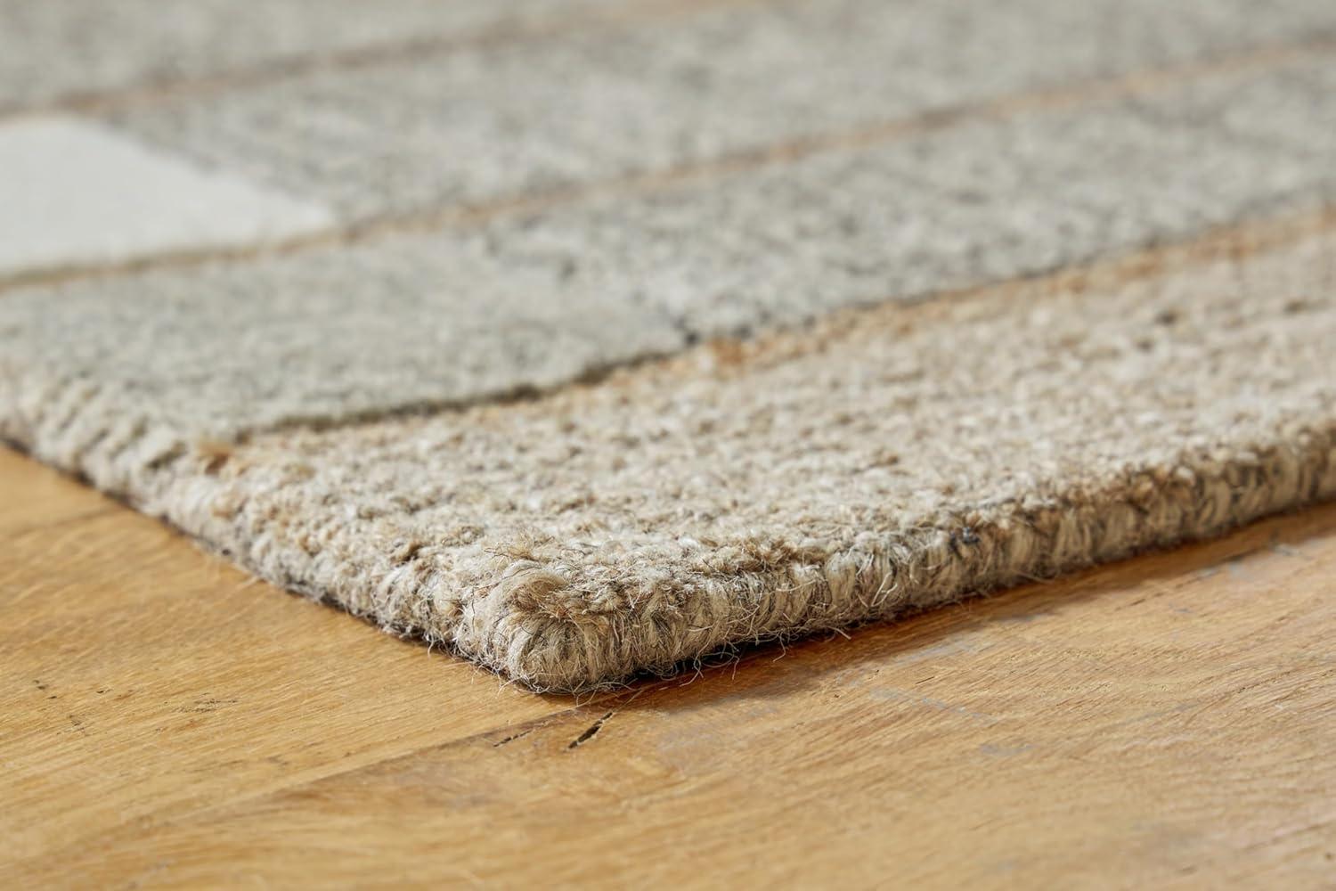 imageSignature Design by Ashley Abbotton Casual Indoor Geometric Handmade Wool and Jute 8 x 10 Rug Light Brown amp Light Gray