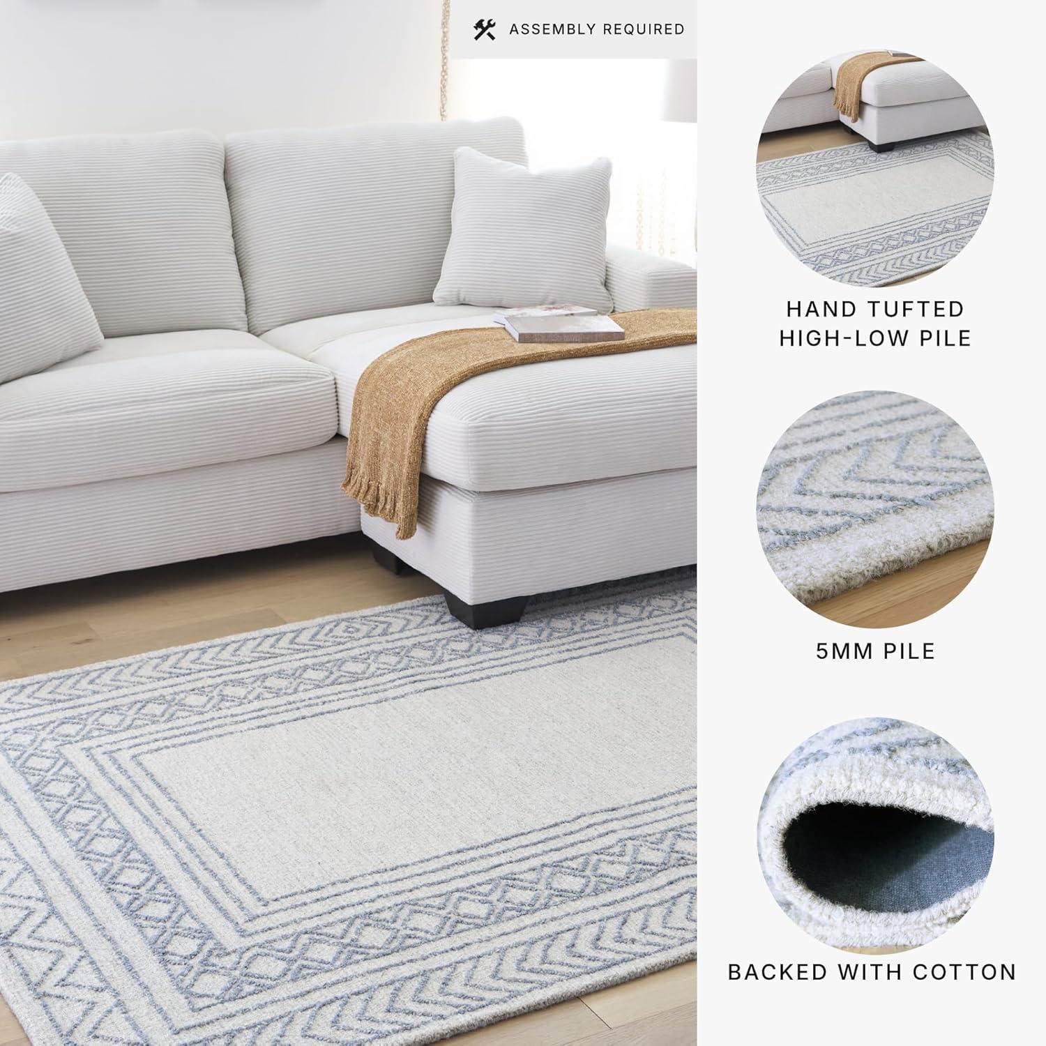imageSignature Design by Ashley Azelhurst Coastal Indoor Hand Tufted Geometric Rectangular 5 x 7 Area Rug Blue amp Beige