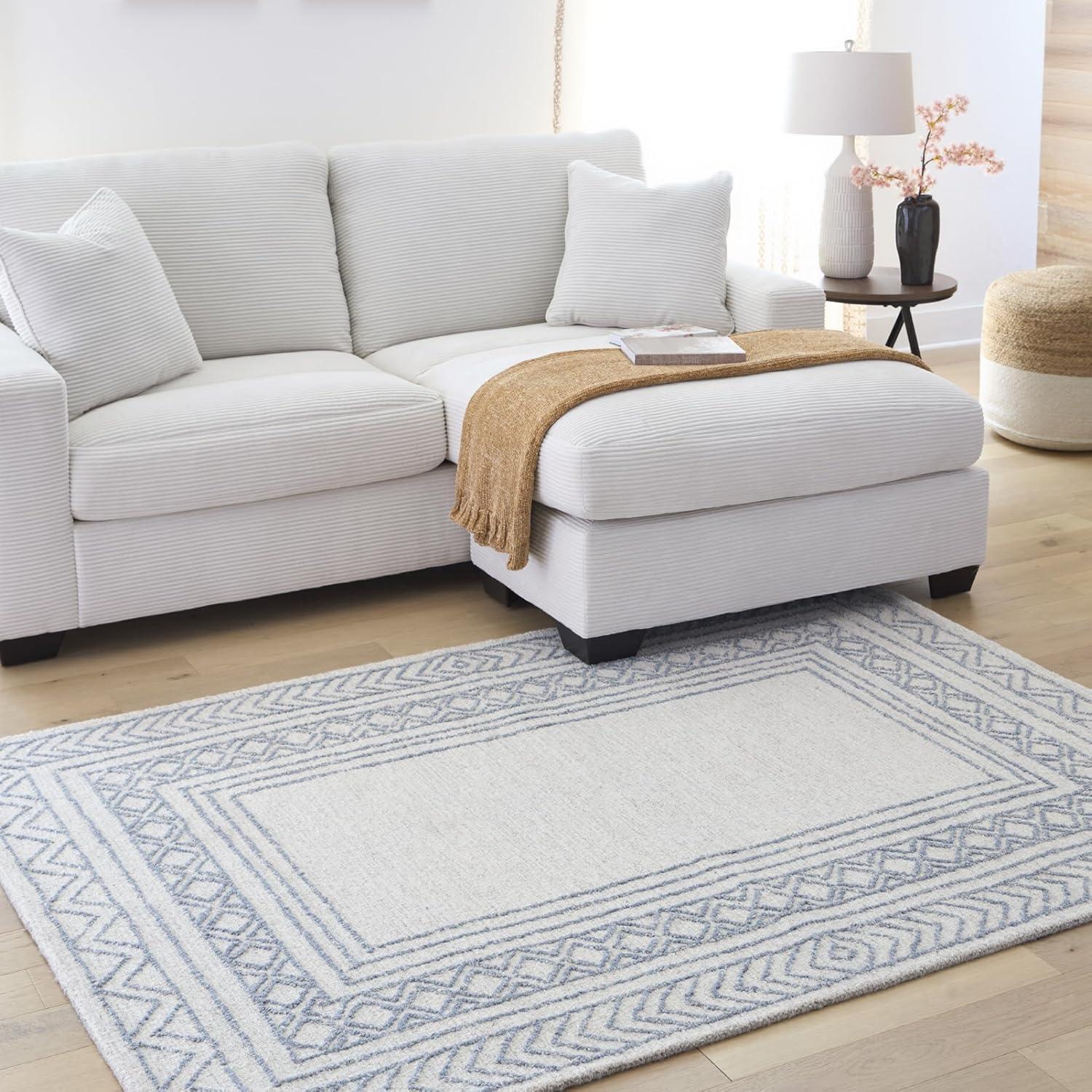 imageSignature Design by Ashley Azelhurst Coastal Indoor Hand Tufted Geometric Rectangular 5 x 7 Area Rug Blue amp Beige