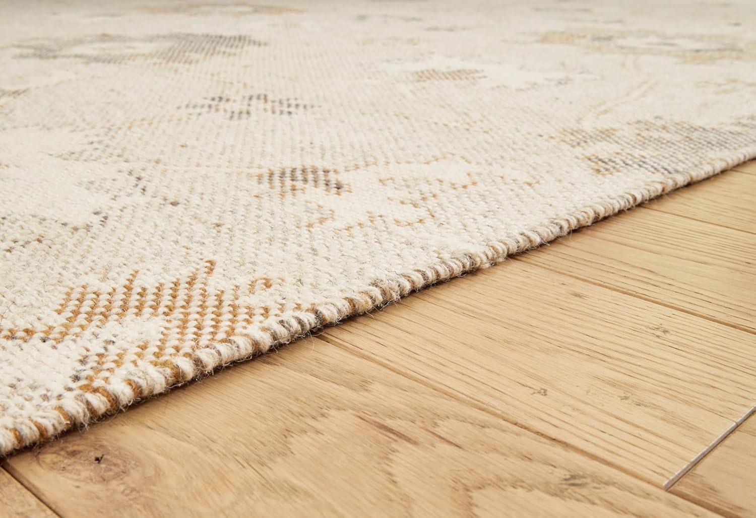imageSignature Design by Ashley Calkin Vintage Indoor Floral Handmade Wool Blend 5 x 7 Rug with Fringe Design Beige amp Light Brown79 x 105 Rectangular
