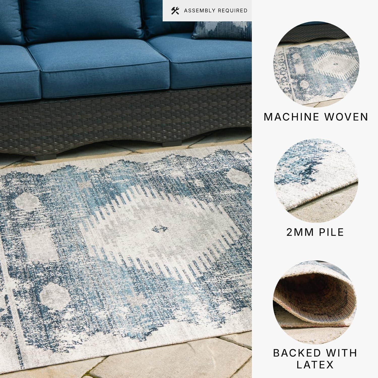 imageSignature Design by Ashley Daddridge Classic IndoorOutdoor Medallion 8 x 10 Rug with Non Slip Backing Blue amp Light Gray