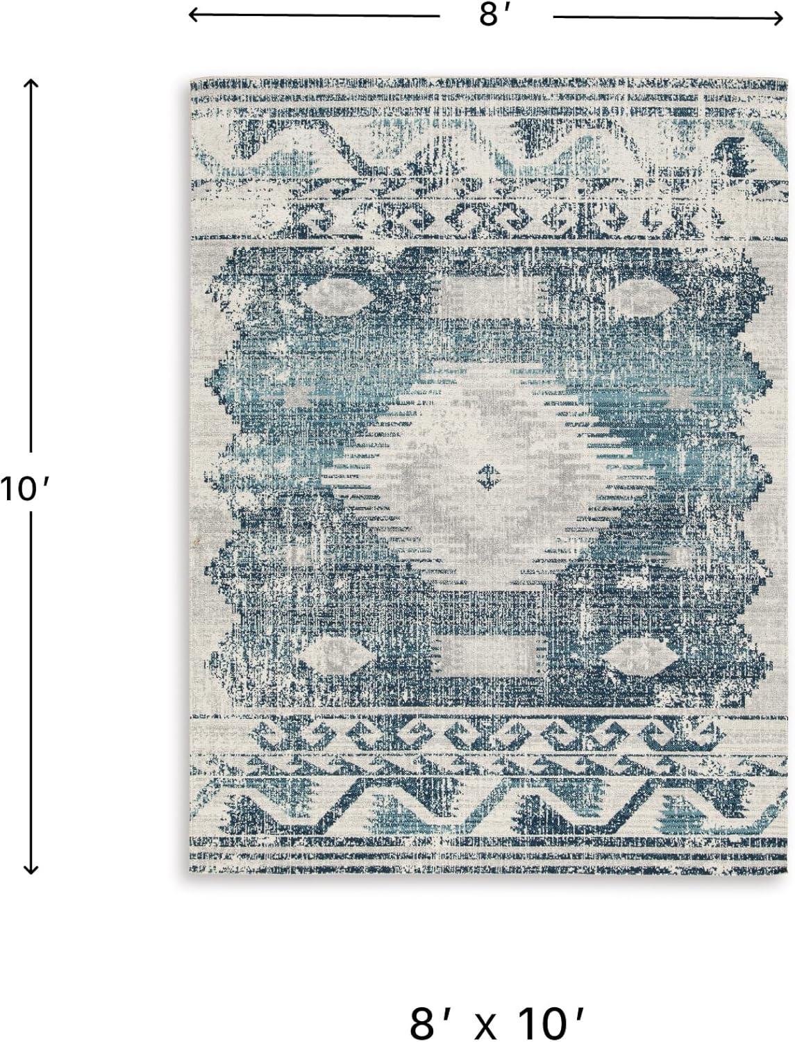 imageSignature Design by Ashley Daddridge Classic IndoorOutdoor Medallion 8 x 10 Rug with Non Slip Backing Blue amp Light Gray