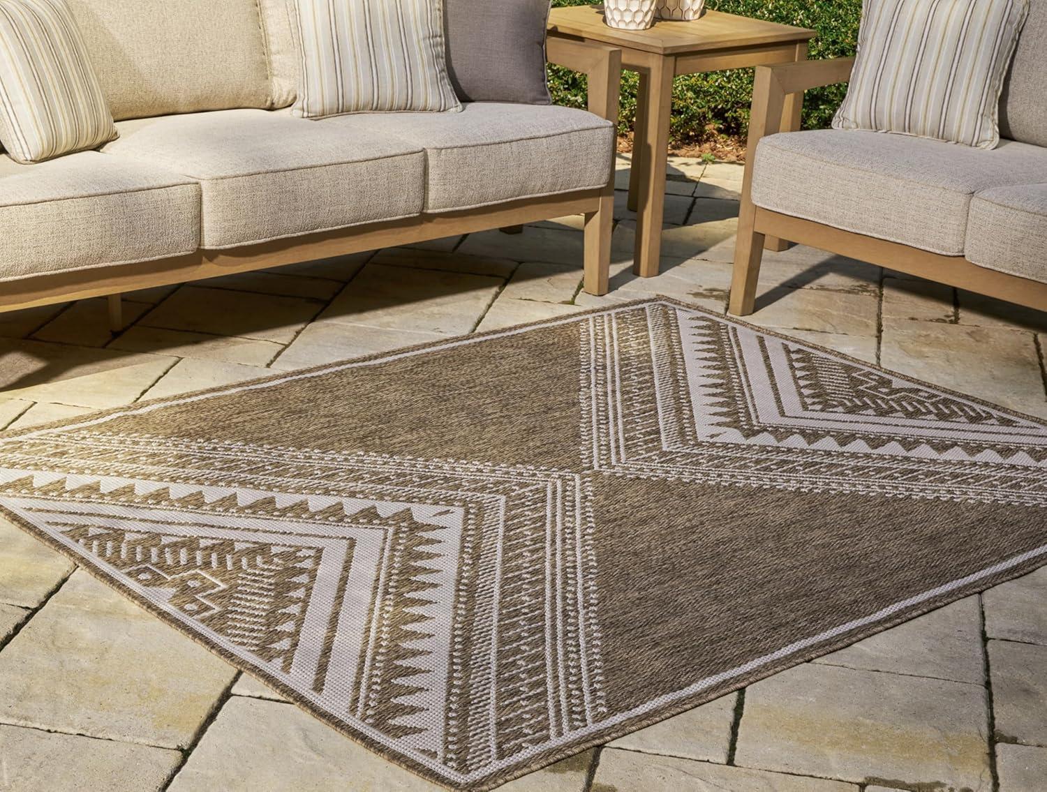 imageSignature Design by Ashley Dunsler Modern IndoorOutdoor Geometric Handmade Medium 5 x 7 Rug with NonSlip Backing Dark Brown amp Beige