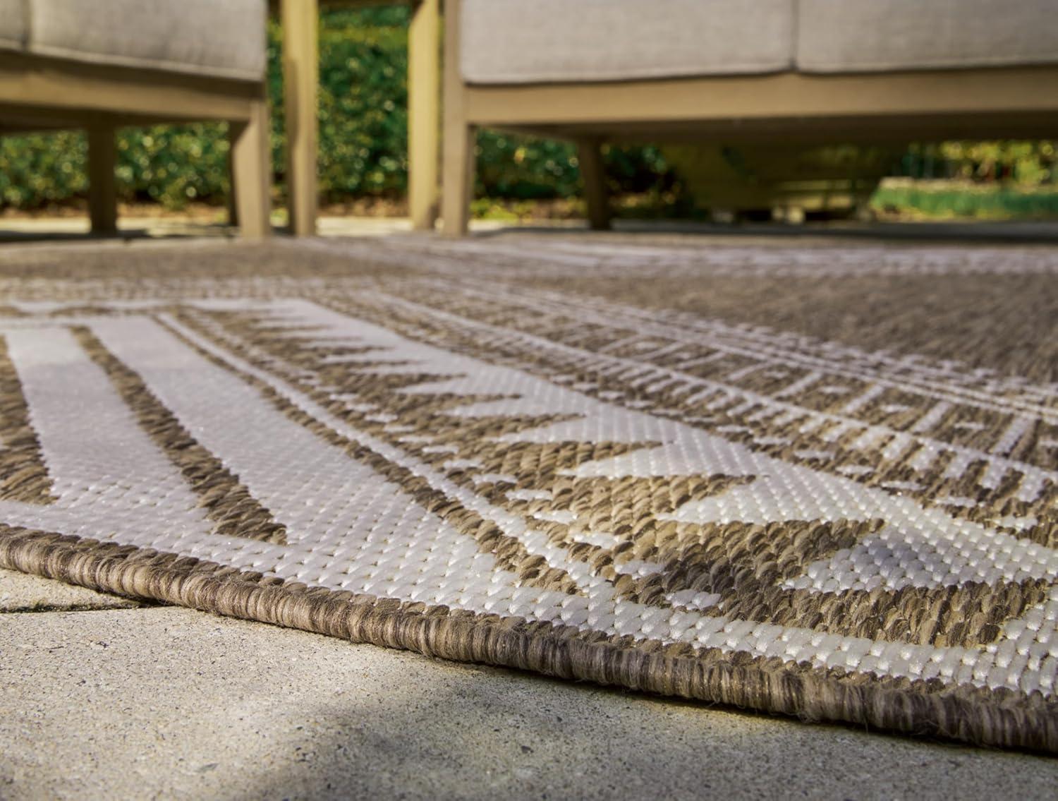 imageSignature Design by Ashley Dunsler Modern IndoorOutdoor Geometric Handmade Medium 5 x 7 Rug with NonSlip Backing Dark Brown amp Beige