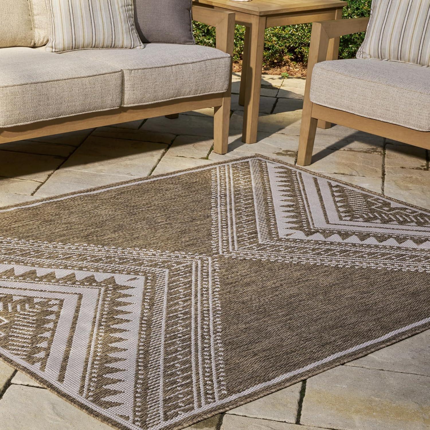 imageSignature Design by Ashley Dunsler Modern IndoorOutdoor Geometric Handmade Medium 5 x 7 Rug with NonSlip Backing Dark Brown amp Beige
