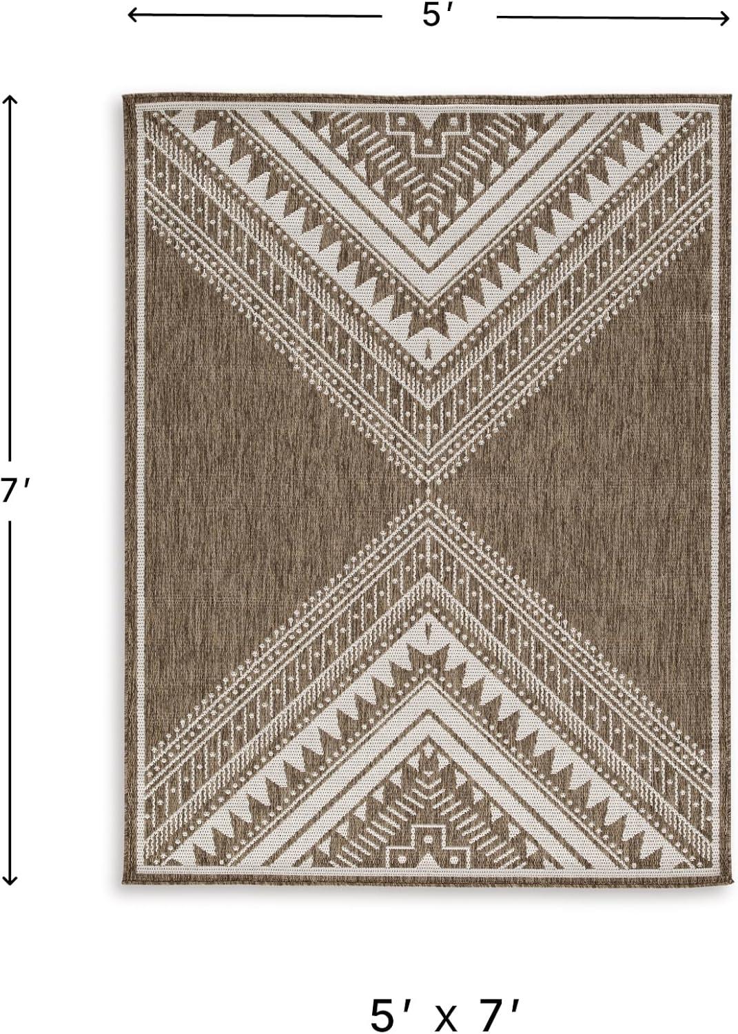 imageSignature Design by Ashley Dunsler Modern IndoorOutdoor Geometric Handmade Medium 5 x 7 Rug with NonSlip Backing Dark Brown amp Beige