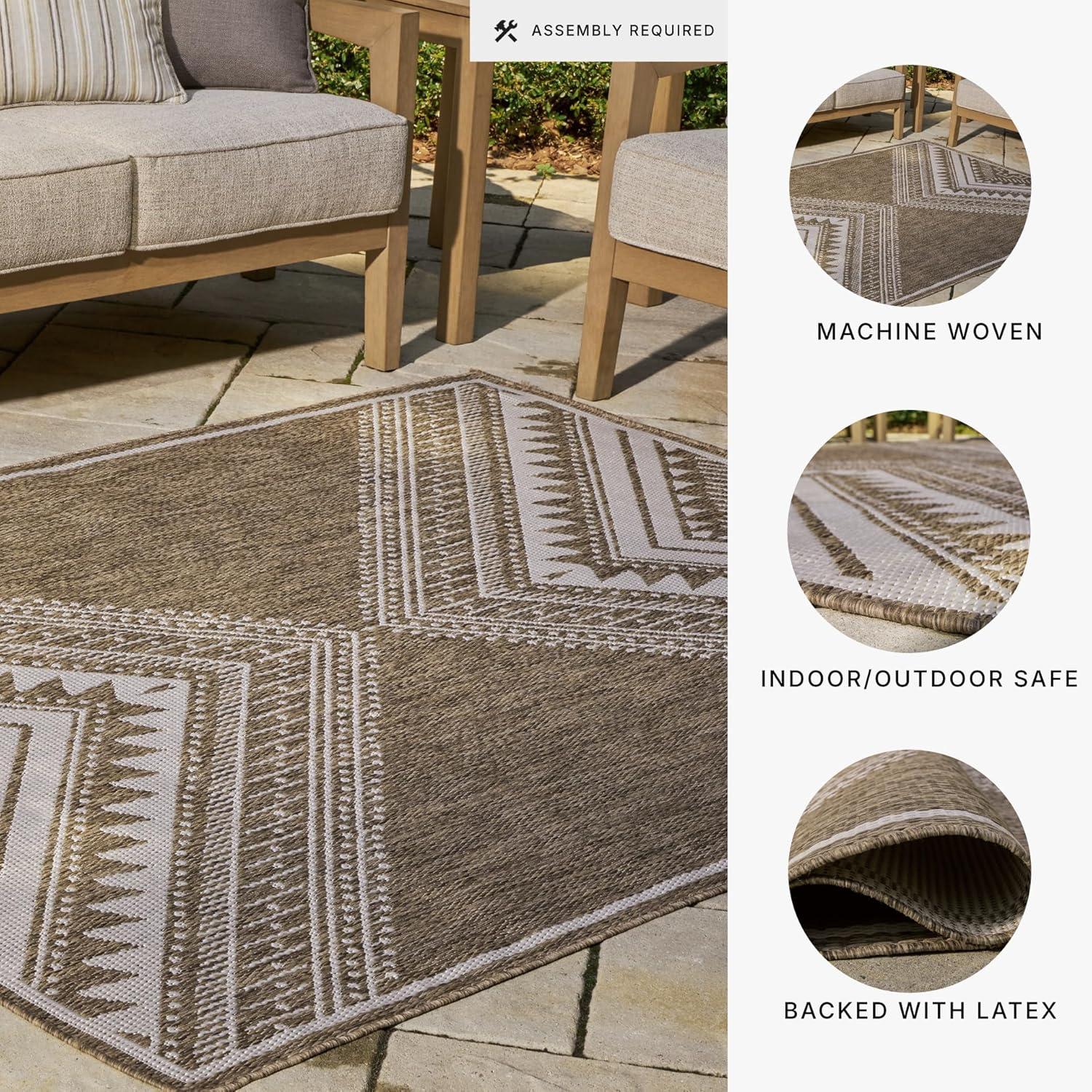 imageSignature Design by Ashley Dunsler Modern IndoorOutdoor Geometric Handmade Medium 5 x 7 Rug with NonSlip Backing Dark Brown amp Beige