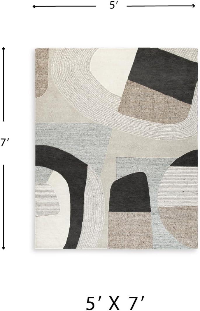 imageSignature Design by Ashley Edrickhill Casual Indoor HandTufted Abstract Wool Blend 5 x 7 Rug Light Brown amp Beige5 x 611 Rectangular
