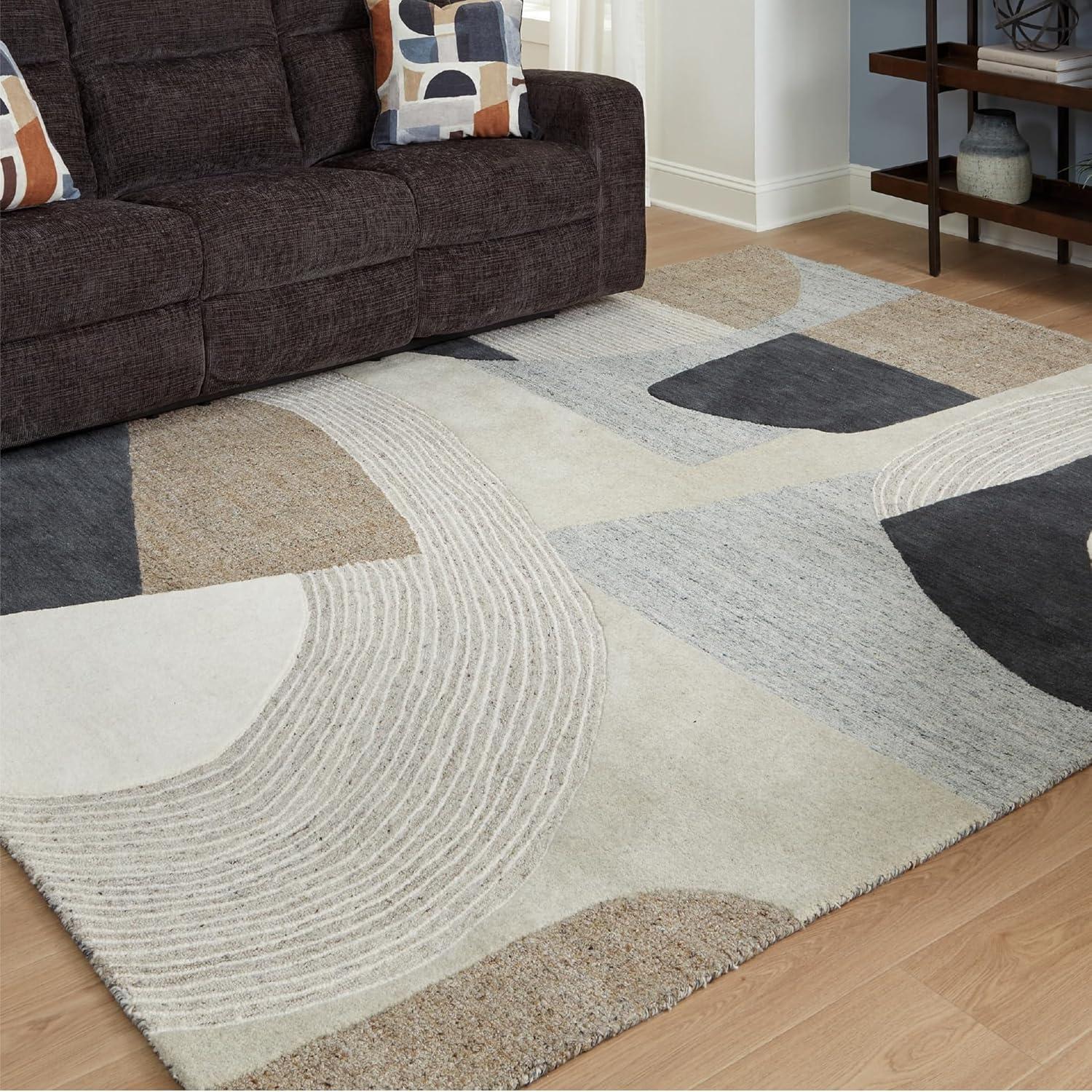 imageSignature Design by Ashley Edrickhill Casual Indoor HandTufted Abstract Wool Blend 5 x 7 Rug Light Brown amp Beige5 x 611 Rectangular