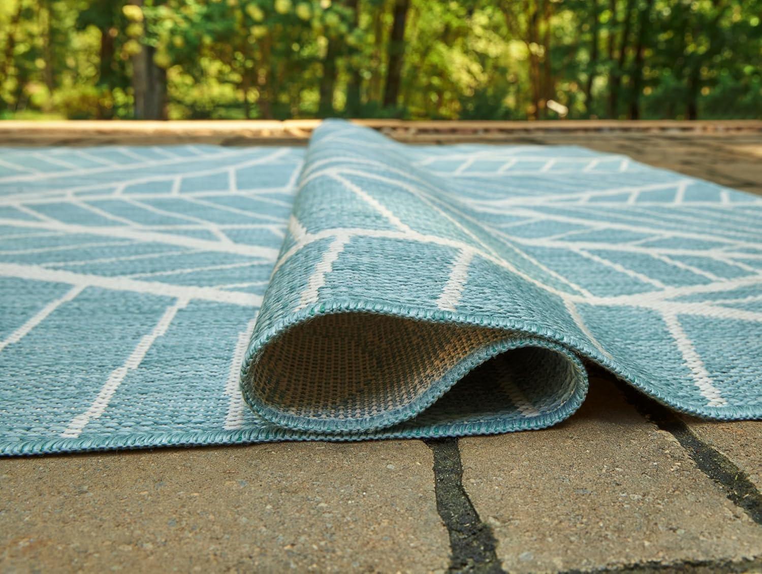 imageSignature Design by Ashley Hulsia Coastal IndoorOutdoor Botanical 5 x 7 Rug with Non Slip Backing Light Blue amp White