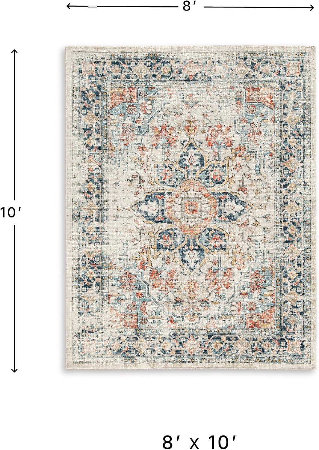 imageSignature Design by Ashley Jarrpage Classic IndoorOutdoor Medallion 8 x 10 Rug with Non Slip Backing Blue amp Orange