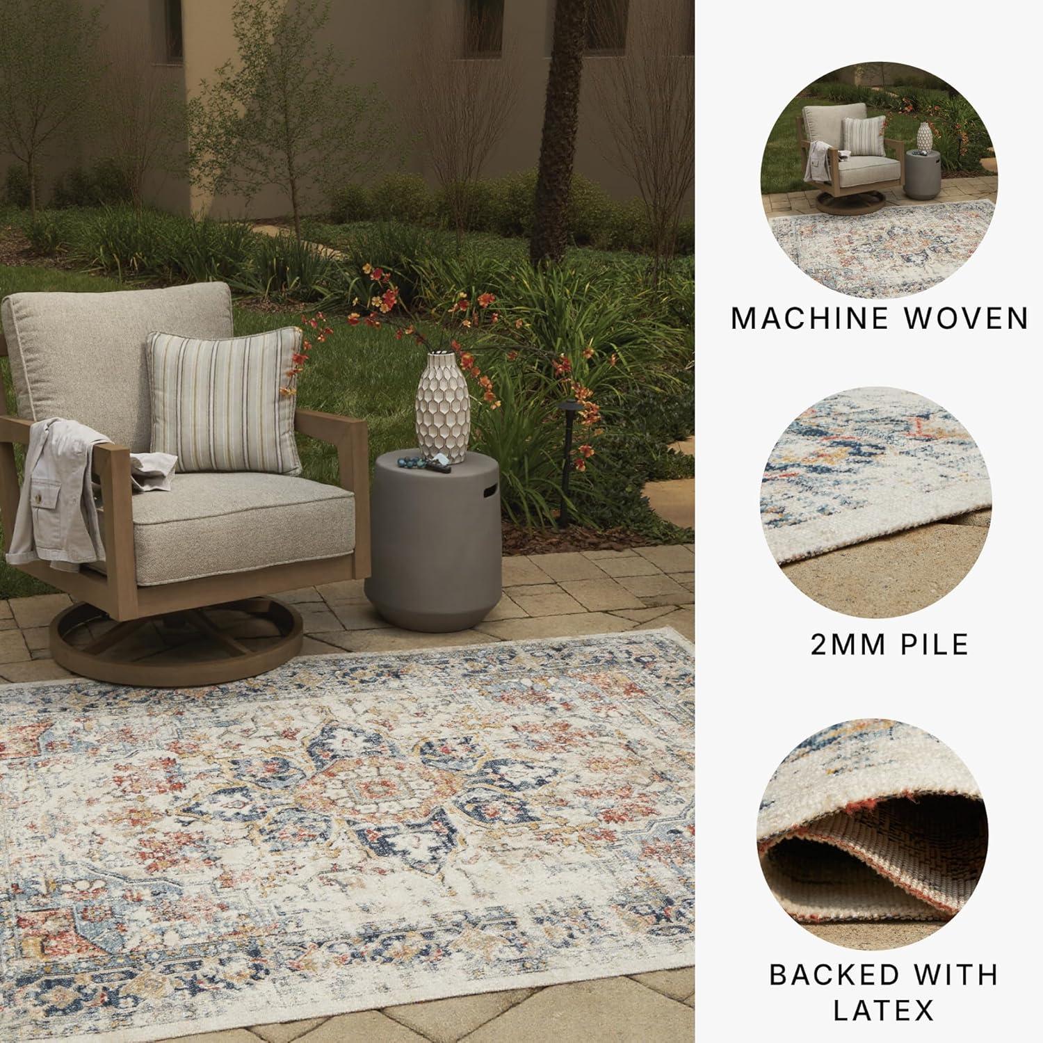 imageSignature Design by Ashley Jarrpage Classic IndoorOutdoor Medallion 8 x 10 Rug with Non Slip Backing Blue amp Orange