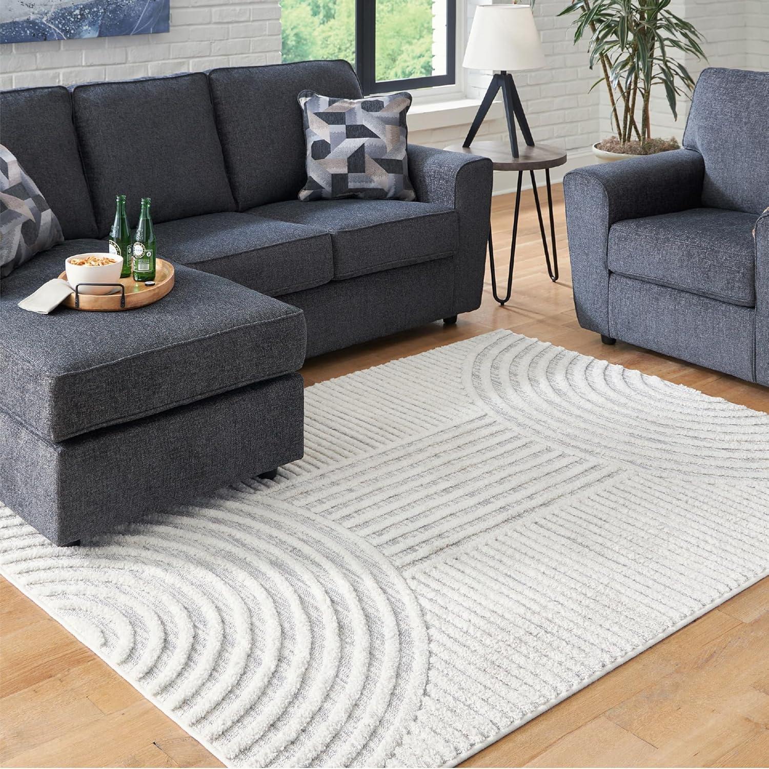 imageSignature Design by Ashley Lambworth Contemporary 5x7 Area Rug White amp Light Gray710 x 10