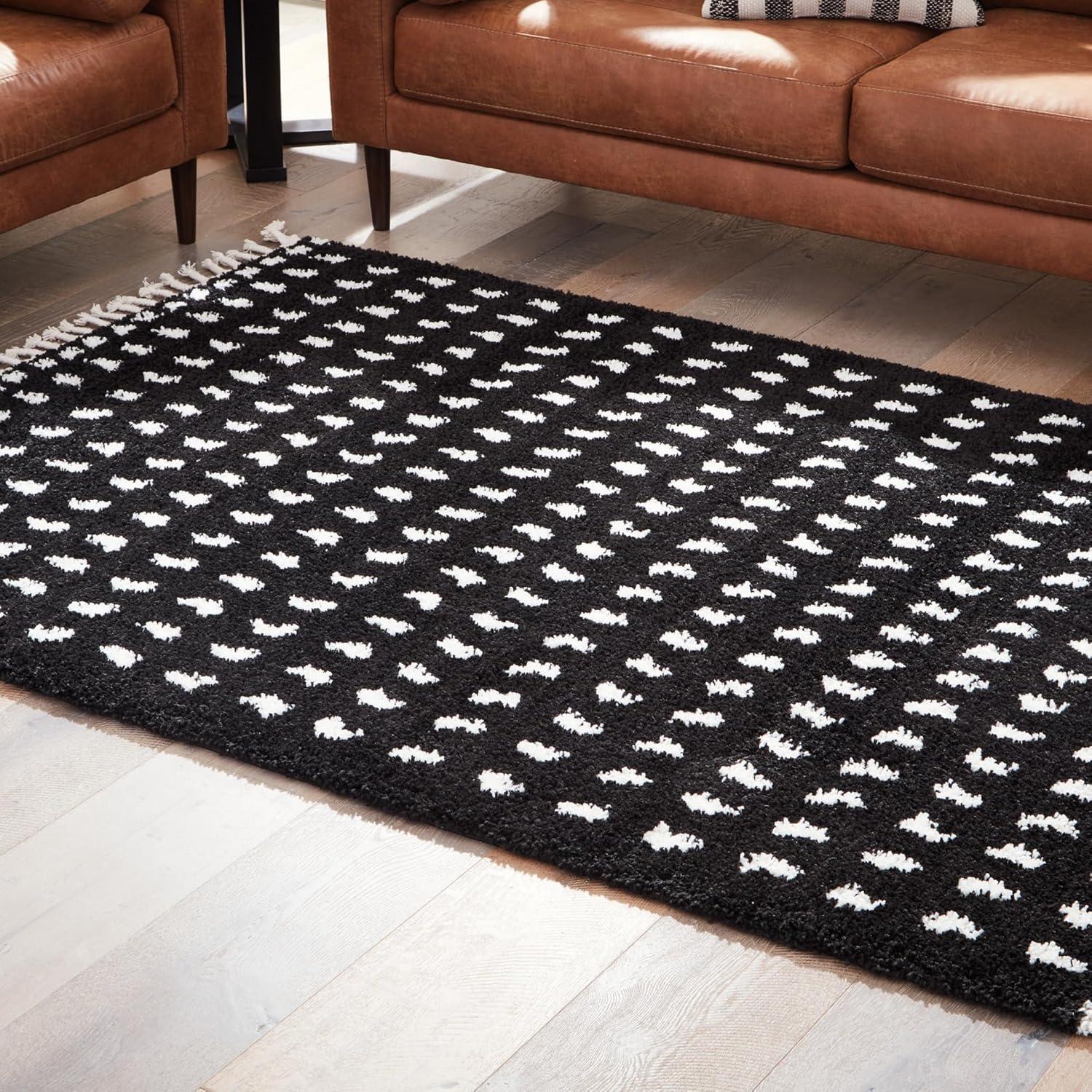 imageSignature Design by Ashley Minston Contemporary 5 x 7 Machine Woven Dot Design with Braided Tassel Edge Medium Area Rug High Pile Black amp White5 x 7