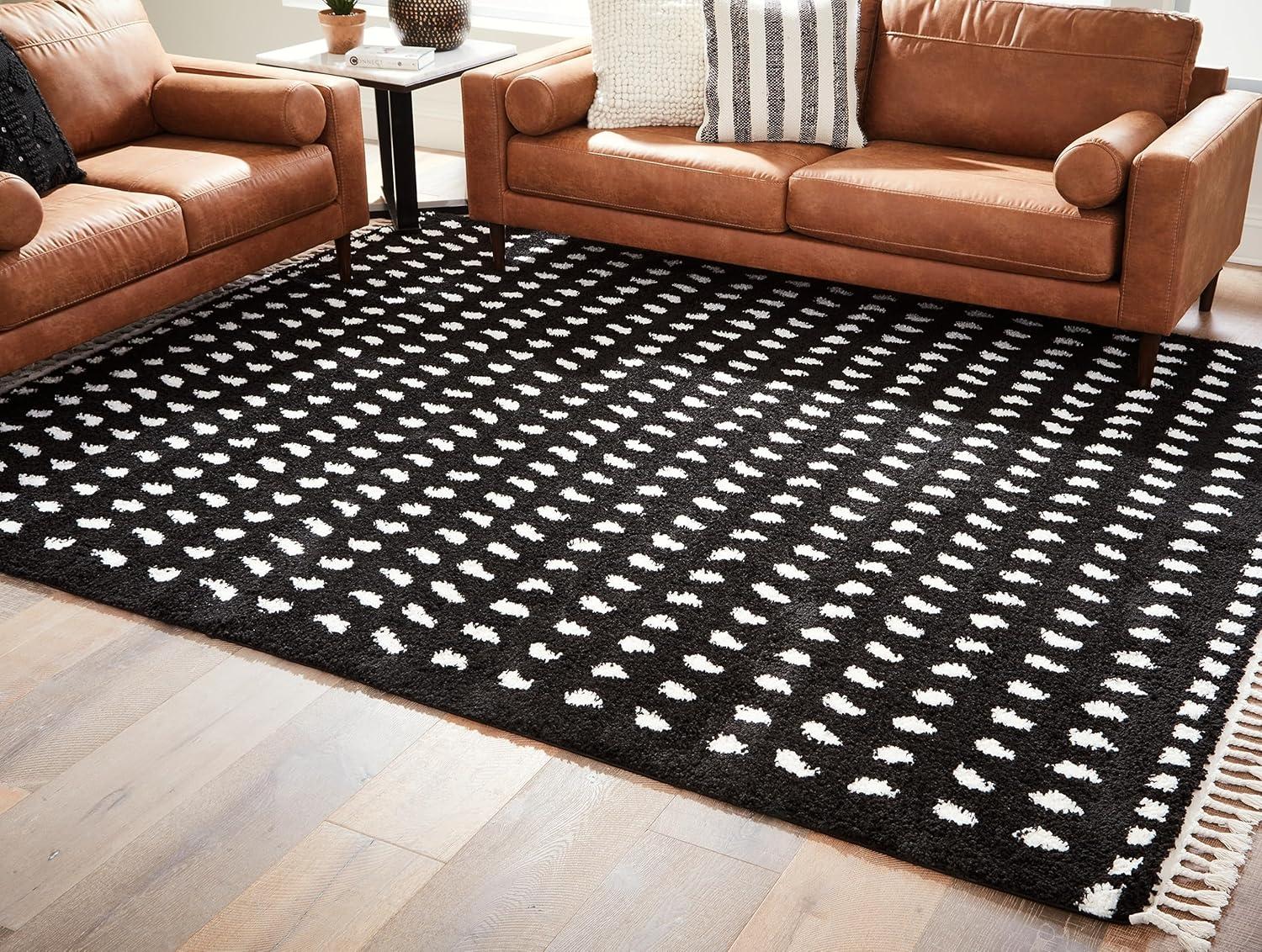 imageSignature Design by Ashley Minston Contemporary 5 x 7 Machine Woven Dot Design with Braided Tassel Edge Medium Area Rug High Pile Black amp White5 x 7