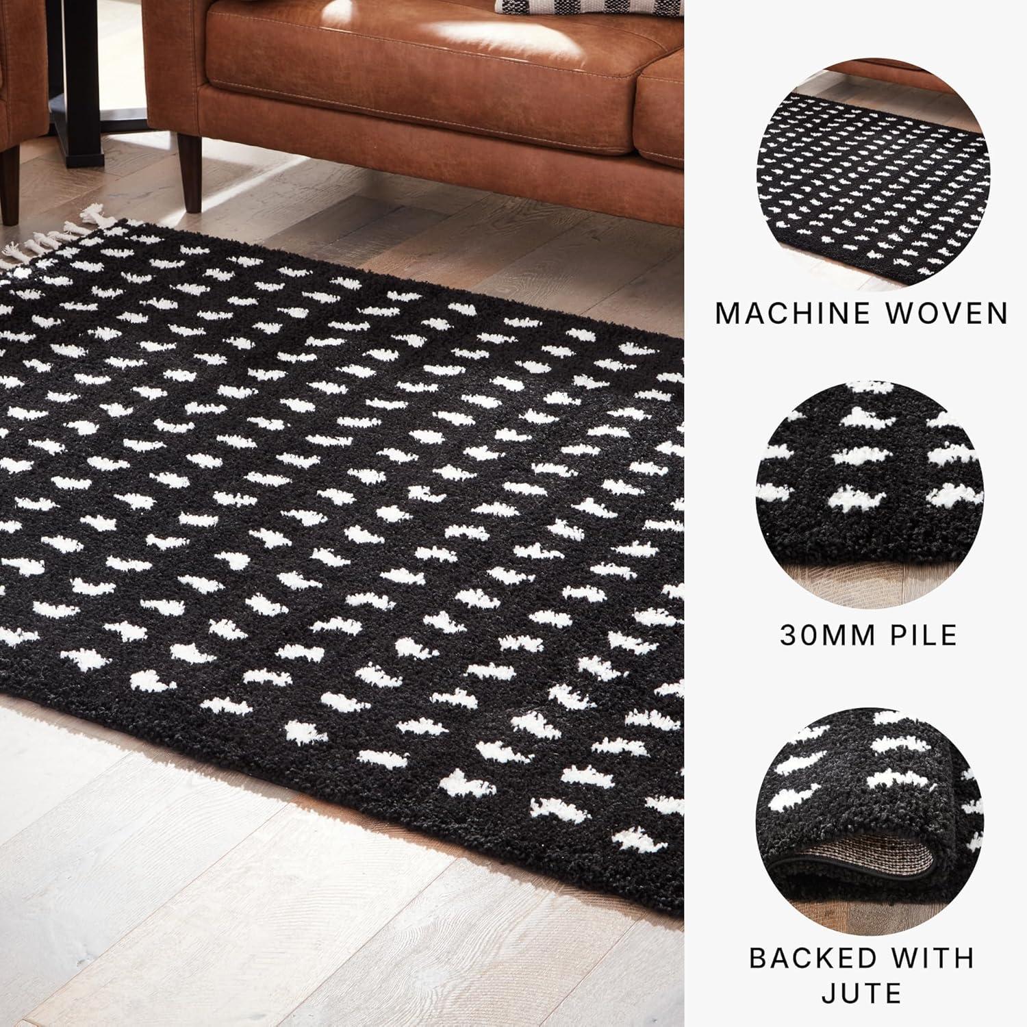 imageSignature Design by Ashley Minston Contemporary 5 x 7 Machine Woven Dot Design with Braided Tassel Edge Medium Area Rug High Pile Black amp White5 x 7