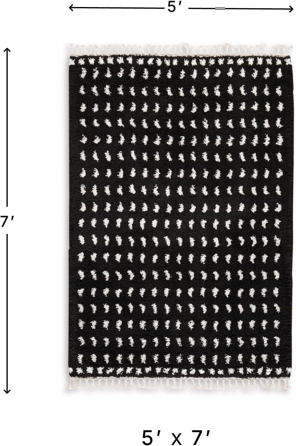 imageSignature Design by Ashley Minston Contemporary 5 x 7 Machine Woven Dot Design with Braided Tassel Edge Medium Area Rug High Pile Black amp White5 x 7