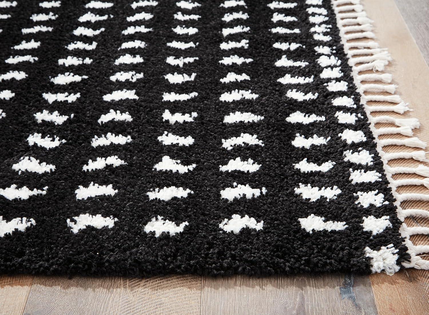 imageSignature Design by Ashley Minston Contemporary 5 x 7 Machine Woven Dot Design with Braided Tassel Edge Medium Area Rug High Pile Black amp White5 x 7