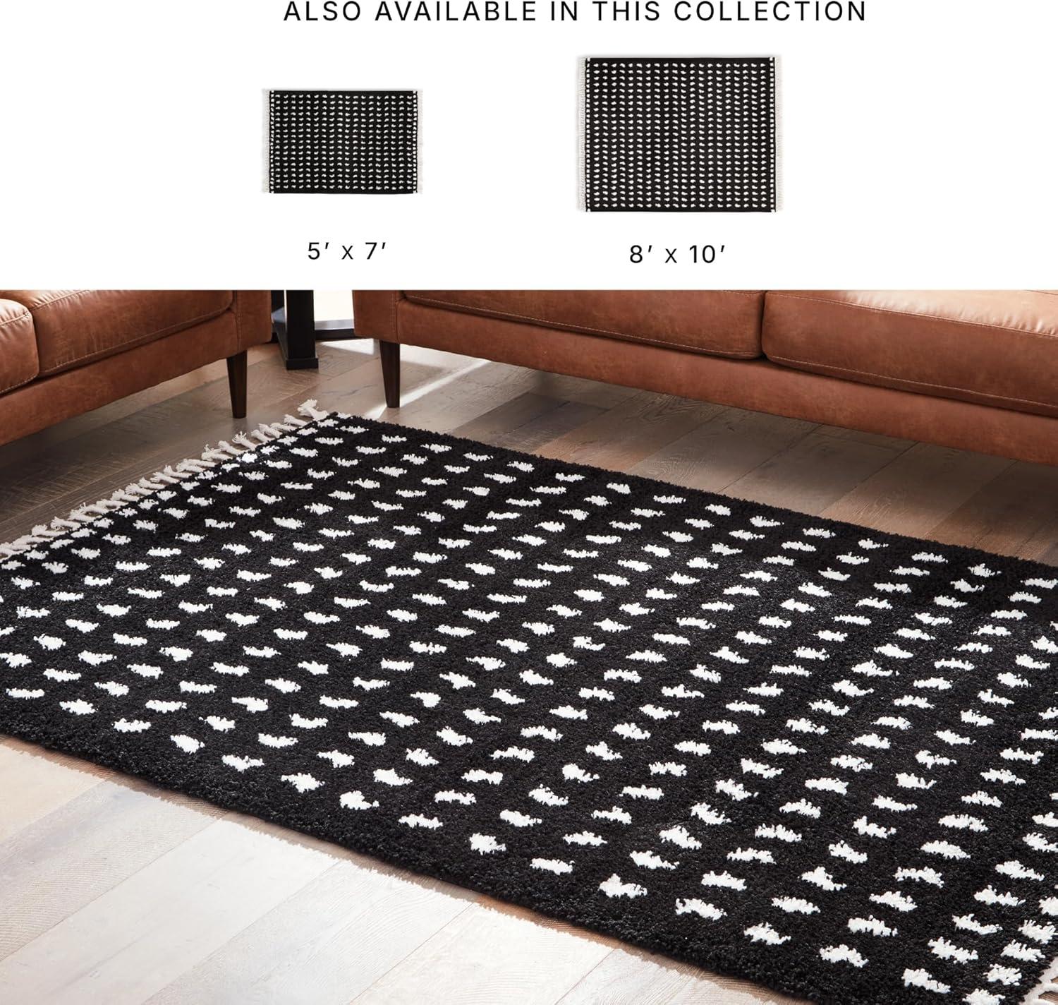 imageSignature Design by Ashley Minston Contemporary 5 x 7 Machine Woven Dot Design with Braided Tassel Edge Medium Area Rug High Pile Black amp White5 x 7